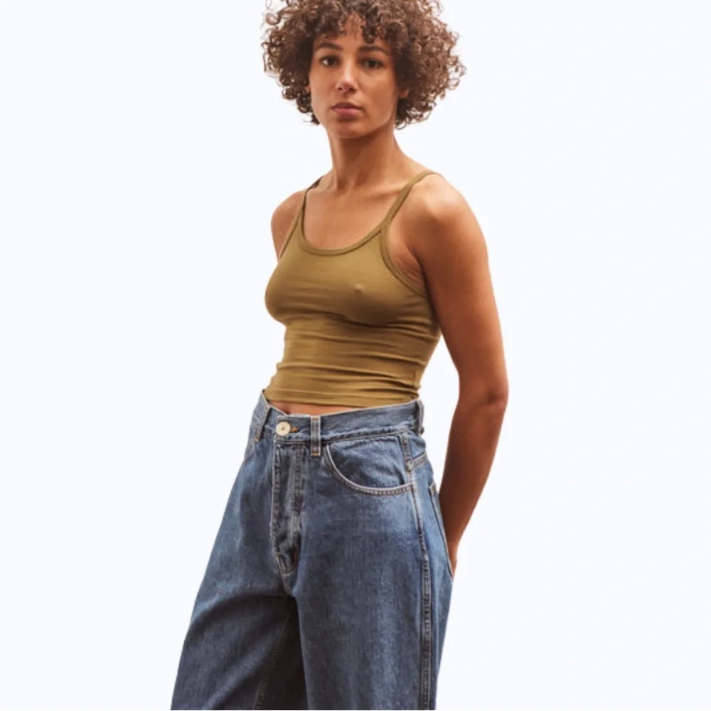 ARQ Olive Green Tank Top Organic Cotton Stretch Crop Cami Size Small - Picture 5 of 9